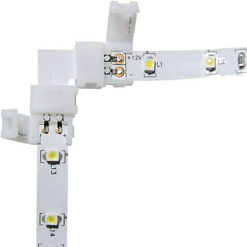 L Shape 2 Pin Single Color LED Solderless Connector For 10mm 2 Pin Flexible LED Strip Lights